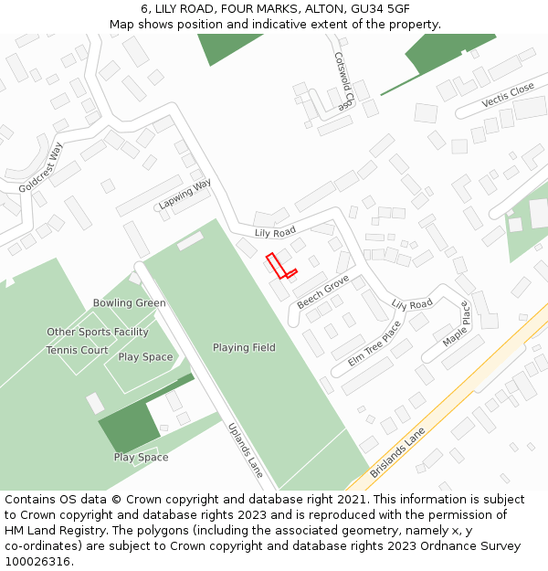 6, LILY ROAD, FOUR MARKS, ALTON, GU34 5GF: Location map and indicative extent of plot
