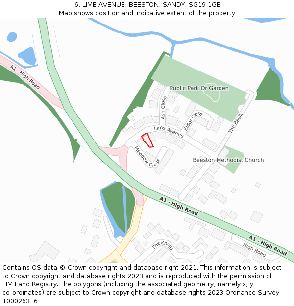 6, LIME AVENUE, BEESTON, SANDY, SG19 1GB: Location map and indicative extent of plot