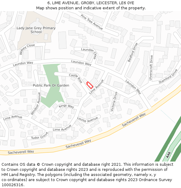 6, LIME AVENUE, GROBY, LEICESTER, LE6 0YE: Location map and indicative extent of plot