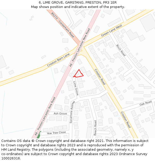 6, LIME GROVE, GARSTANG, PRESTON, PR3 1ER: Location map and indicative extent of plot