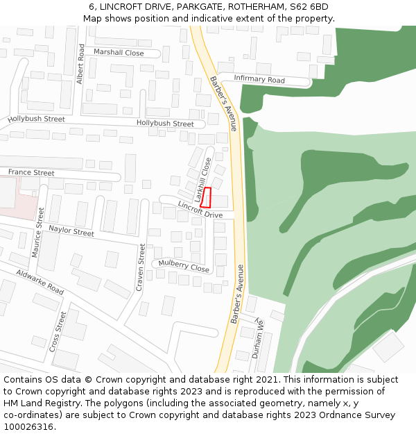 6, LINCROFT DRIVE, PARKGATE, ROTHERHAM, S62 6BD: Location map and indicative extent of plot