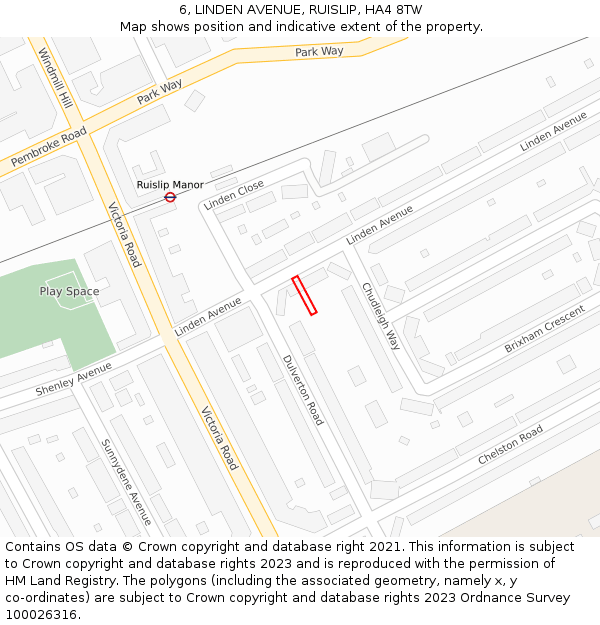 6, LINDEN AVENUE, RUISLIP, HA4 8TW: Location map and indicative extent of plot