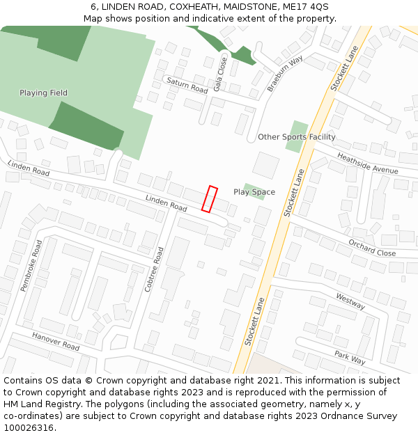 6, LINDEN ROAD, COXHEATH, MAIDSTONE, ME17 4QS: Location map and indicative extent of plot