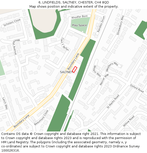 6, LINDFIELDS, SALTNEY, CHESTER, CH4 8QD: Location map and indicative extent of plot