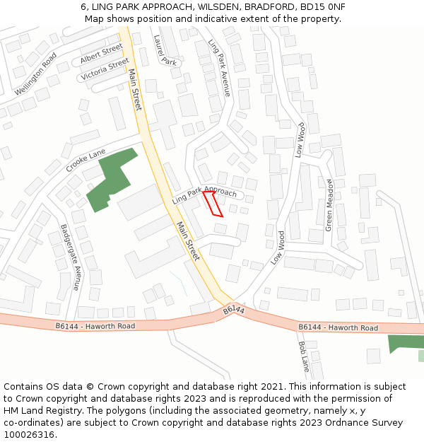 6, LING PARK APPROACH, WILSDEN, BRADFORD, BD15 0NF: Location map and indicative extent of plot