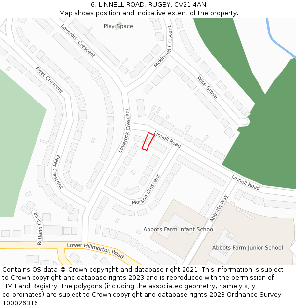 6, LINNELL ROAD, RUGBY, CV21 4AN: Location map and indicative extent of plot