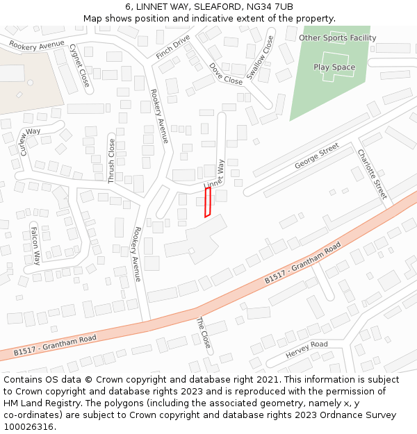 6, LINNET WAY, SLEAFORD, NG34 7UB: Location map and indicative extent of plot