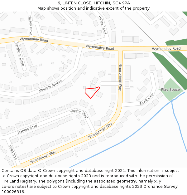 6, LINTEN CLOSE, HITCHIN, SG4 9PA: Location map and indicative extent of plot