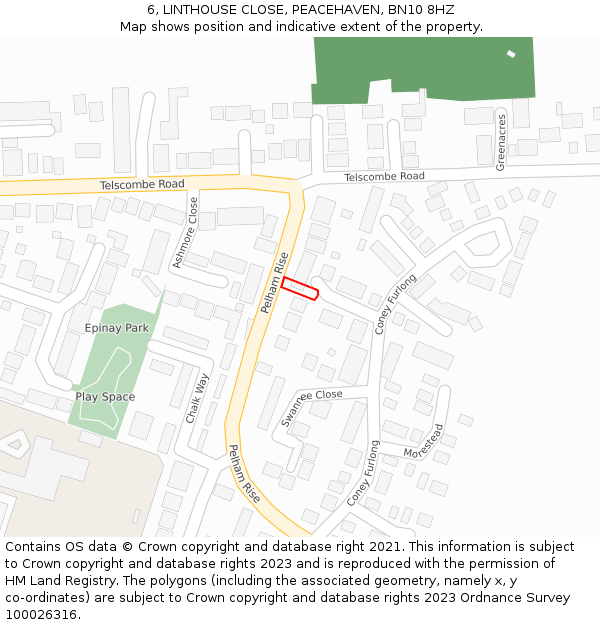 6, LINTHOUSE CLOSE, PEACEHAVEN, BN10 8HZ: Location map and indicative extent of plot