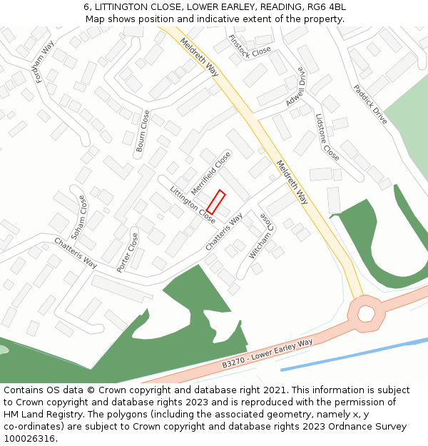 6, LITTINGTON CLOSE, LOWER EARLEY, READING, RG6 4BL: Location map and indicative extent of plot