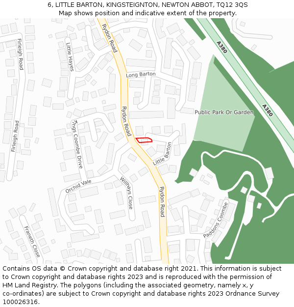 6, LITTLE BARTON, KINGSTEIGNTON, NEWTON ABBOT, TQ12 3QS: Location map and indicative extent of plot