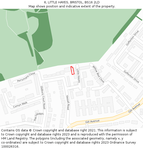 6, LITTLE HAYES, BRISTOL, BS16 2LD: Location map and indicative extent of plot