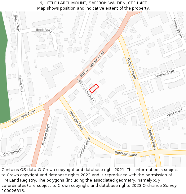 6, LITTLE LARCHMOUNT, SAFFRON WALDEN, CB11 4EF: Location map and indicative extent of plot