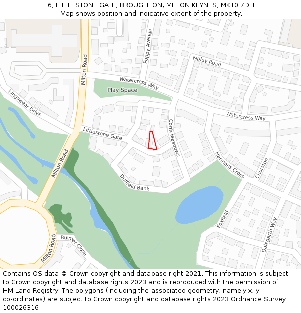 6, LITTLESTONE GATE, BROUGHTON, MILTON KEYNES, MK10 7DH: Location map and indicative extent of plot