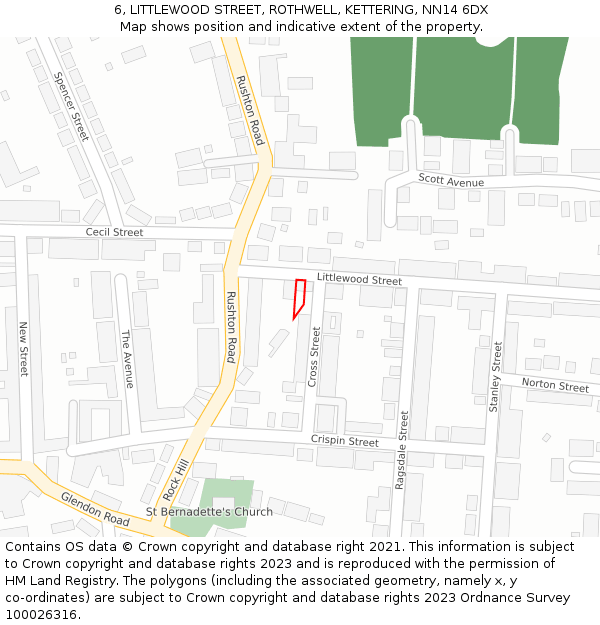 6, LITTLEWOOD STREET, ROTHWELL, KETTERING, NN14 6DX: Location map and indicative extent of plot