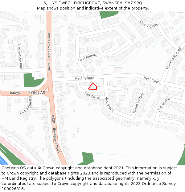 6, LLYS DWRGI, BIRCHGROVE, SWANSEA, SA7 9PQ: Location map and indicative extent of plot