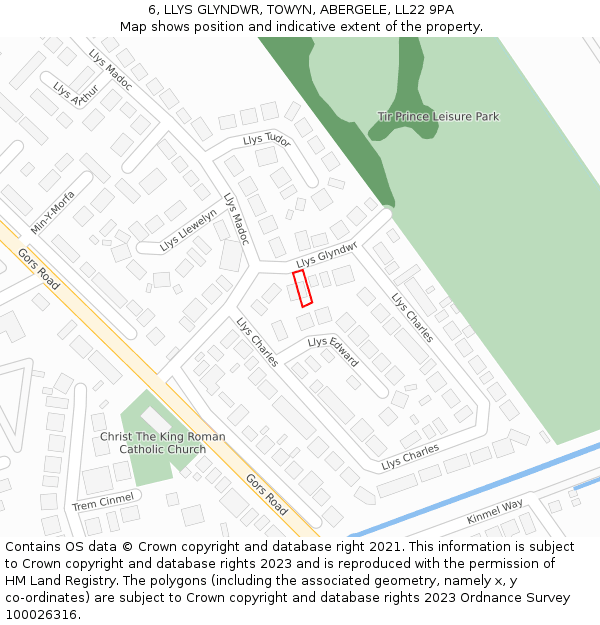 6, LLYS GLYNDWR, TOWYN, ABERGELE, LL22 9PA: Location map and indicative extent of plot