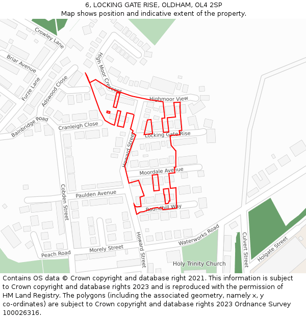 6, LOCKING GATE RISE, OLDHAM, OL4 2SP: Location map and indicative extent of plot