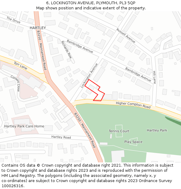 6, LOCKINGTON AVENUE, PLYMOUTH, PL3 5QP: Location map and indicative extent of plot