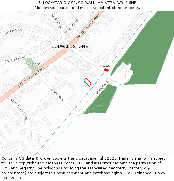 6, LOCKYEAR CLOSE, COLWALL, MALVERN, WR13 6NR: Location map and indicative extent of plot