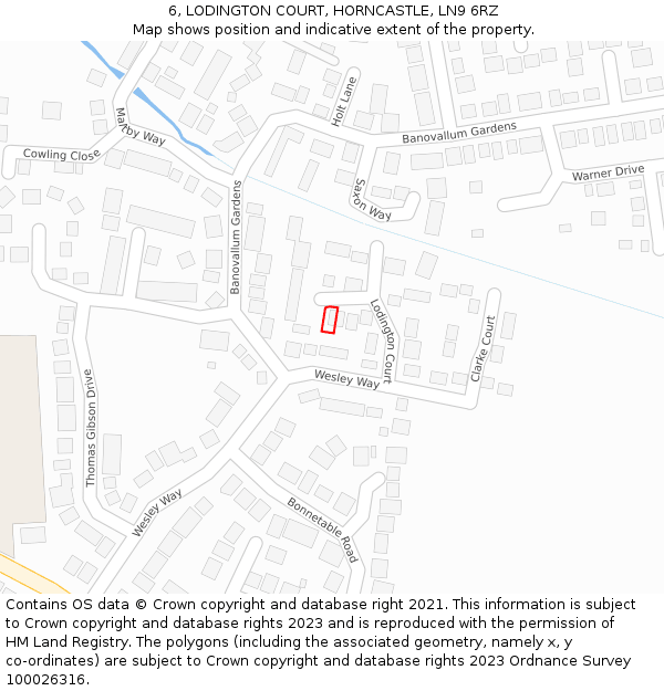 6, LODINGTON COURT, HORNCASTLE, LN9 6RZ: Location map and indicative extent of plot