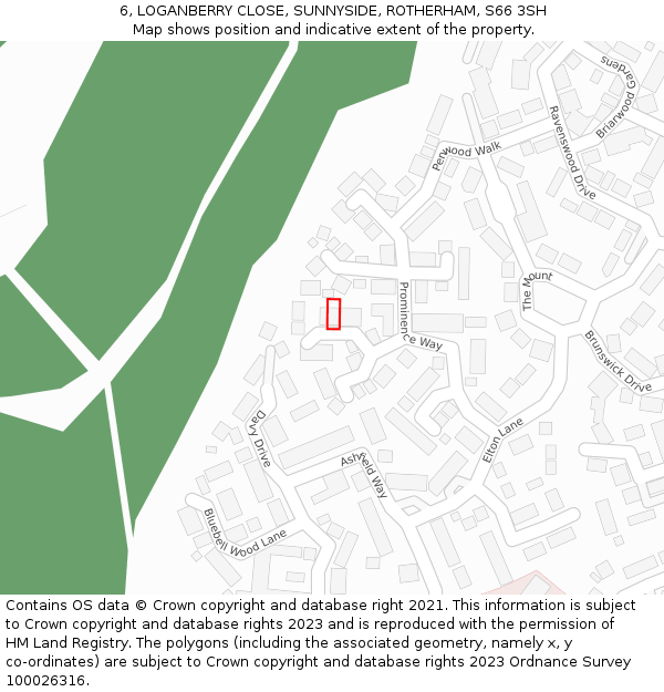 6, LOGANBERRY CLOSE, SUNNYSIDE, ROTHERHAM, S66 3SH: Location map and indicative extent of plot