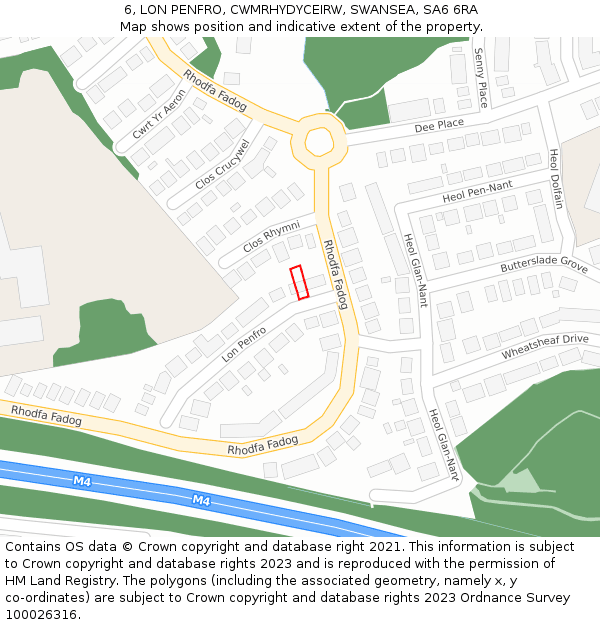 6, LON PENFRO, CWMRHYDYCEIRW, SWANSEA, SA6 6RA: Location map and indicative extent of plot