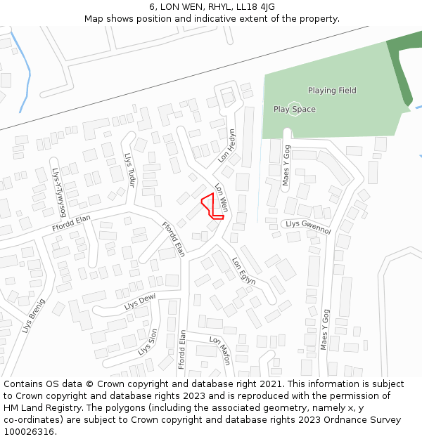 6, LON WEN, RHYL, LL18 4JG: Location map and indicative extent of plot