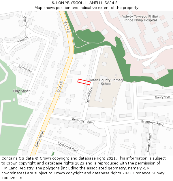 6, LON YR YSGOL, LLANELLI, SA14 8LL: Location map and indicative extent of plot