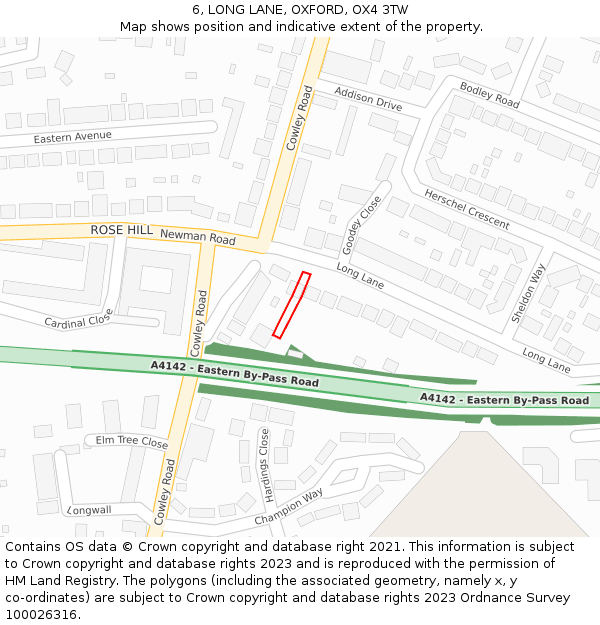 6, LONG LANE, OXFORD, OX4 3TW: Location map and indicative extent of plot