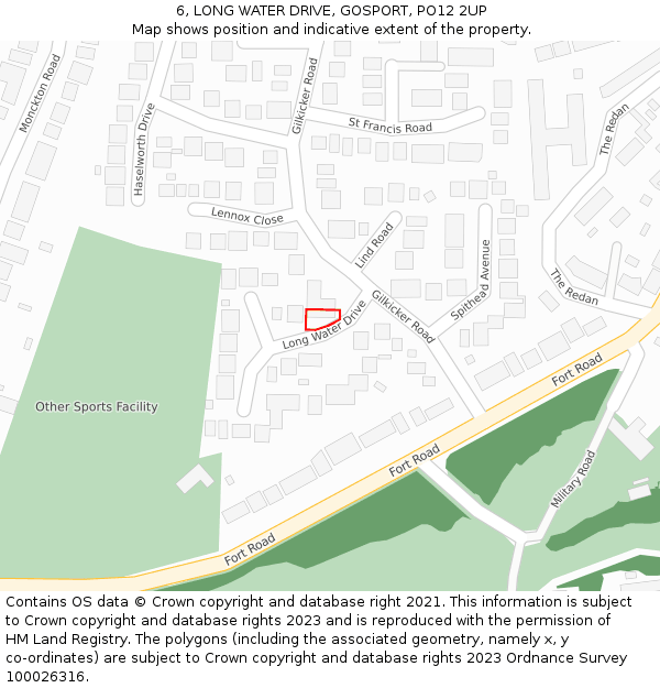 6, LONG WATER DRIVE, GOSPORT, PO12 2UP: Location map and indicative extent of plot