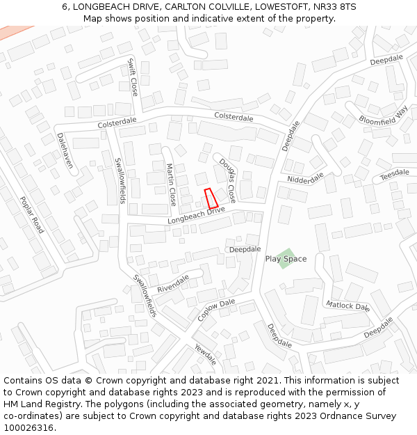 6, LONGBEACH DRIVE, CARLTON COLVILLE, LOWESTOFT, NR33 8TS: Location map and indicative extent of plot