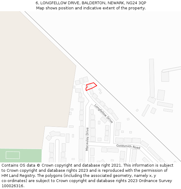 6, LONGFELLOW DRIVE, BALDERTON, NEWARK, NG24 3QP: Location map and indicative extent of plot