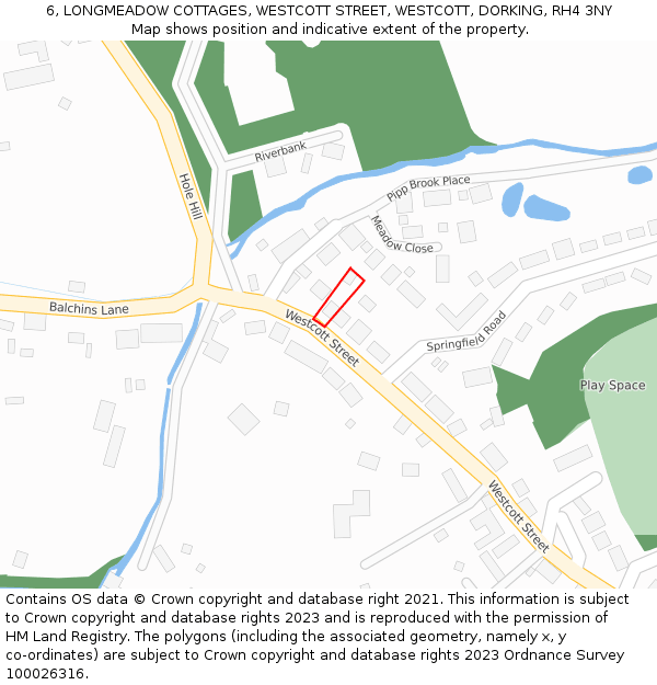 6, LONGMEADOW COTTAGES, WESTCOTT STREET, WESTCOTT, DORKING, RH4 3NY: Location map and indicative extent of plot