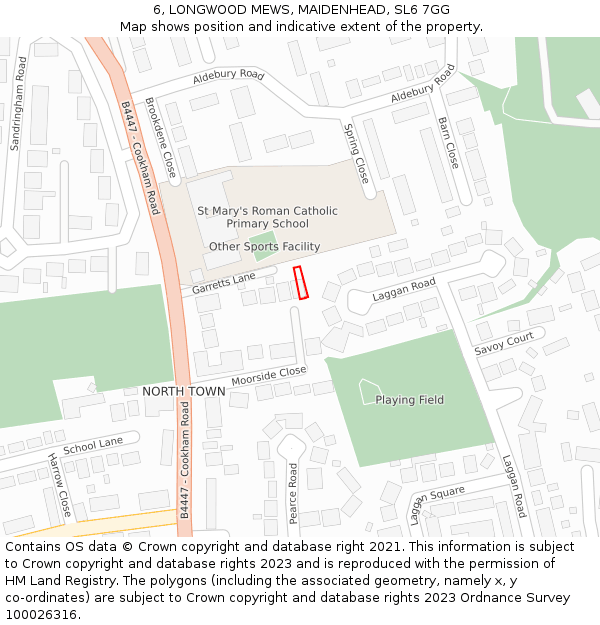 6, LONGWOOD MEWS, MAIDENHEAD, SL6 7GG: Location map and indicative extent of plot