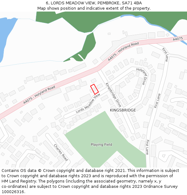 6, LORDS MEADOW VIEW, PEMBROKE, SA71 4BA: Location map and indicative extent of plot