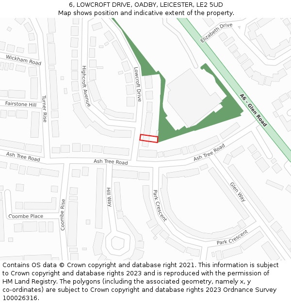 6, LOWCROFT DRIVE, OADBY, LEICESTER, LE2 5UD: Location map and indicative extent of plot