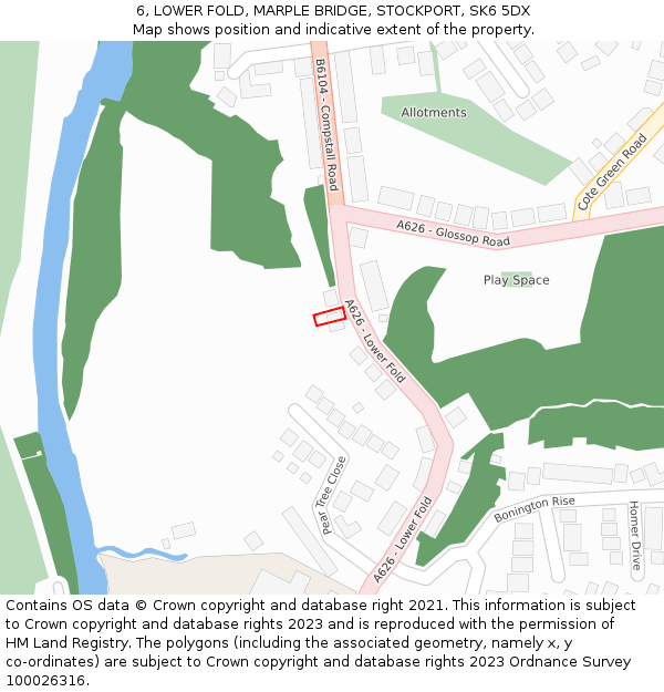 6, LOWER FOLD, MARPLE BRIDGE, STOCKPORT, SK6 5DX: Location map and indicative extent of plot