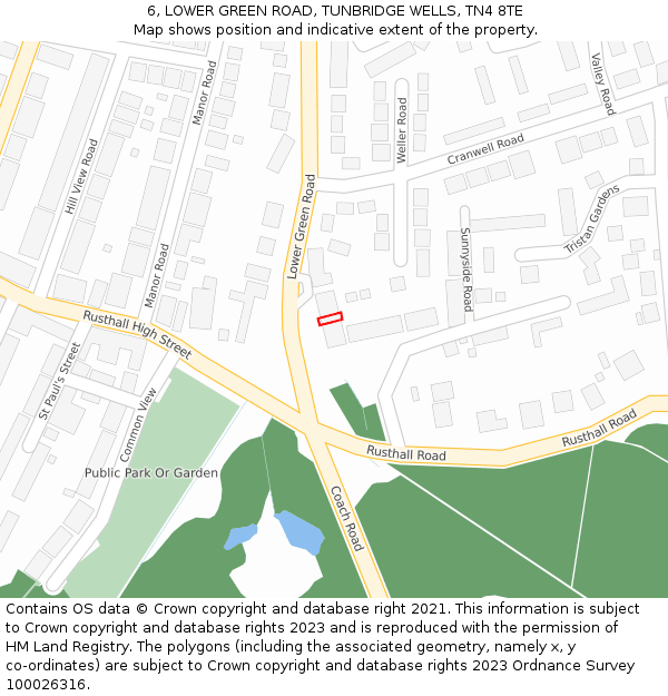 6, LOWER GREEN ROAD, TUNBRIDGE WELLS, TN4 8TE: Location map and indicative extent of plot