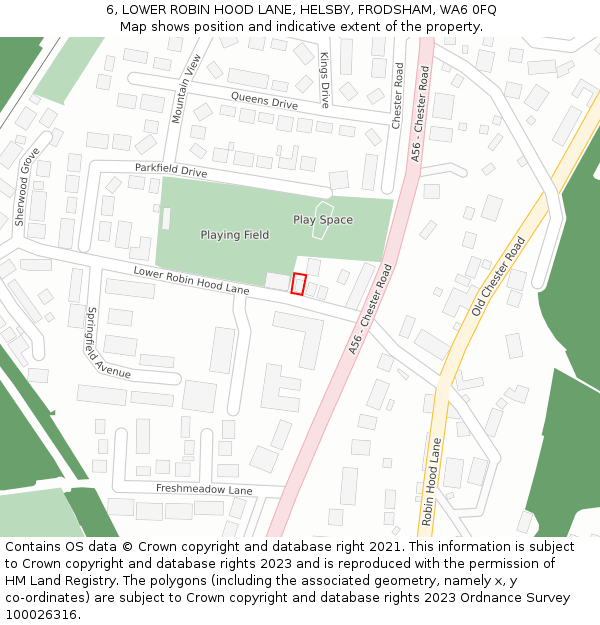 6, LOWER ROBIN HOOD LANE, HELSBY, FRODSHAM, WA6 0FQ: Location map and indicative extent of plot