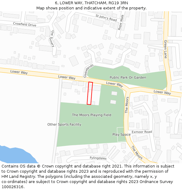 6, LOWER WAY, THATCHAM, RG19 3RN: Location map and indicative extent of plot