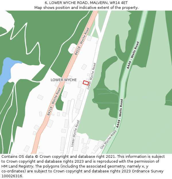 6, LOWER WYCHE ROAD, MALVERN, WR14 4ET: Location map and indicative extent of plot