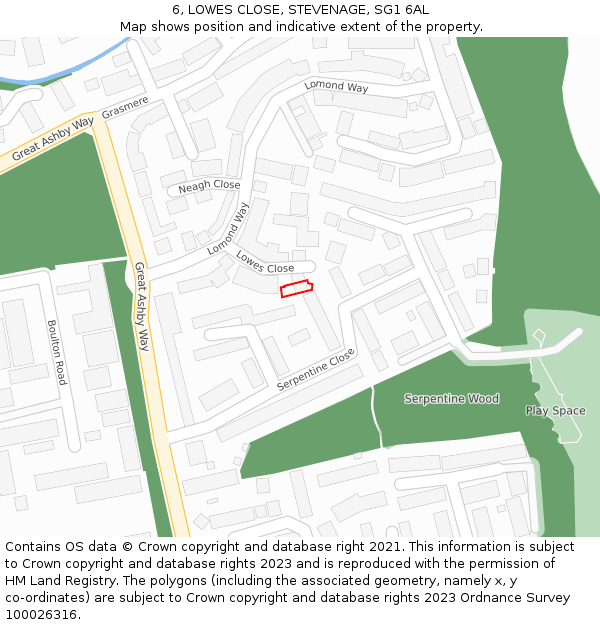 6, LOWES CLOSE, STEVENAGE, SG1 6AL: Location map and indicative extent of plot