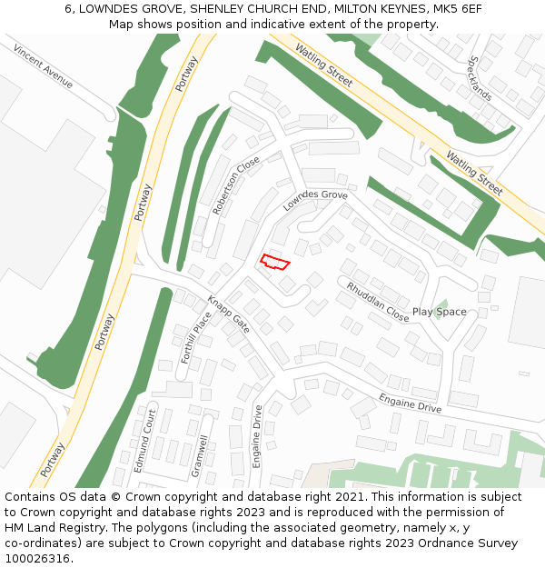 6, LOWNDES GROVE, SHENLEY CHURCH END, MILTON KEYNES, MK5 6EF: Location map and indicative extent of plot