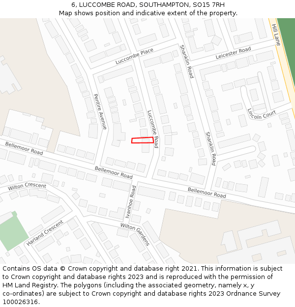 6, LUCCOMBE ROAD, SOUTHAMPTON, SO15 7RH: Location map and indicative extent of plot