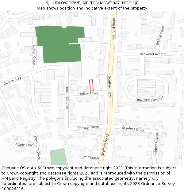6, LUDLOW DRIVE, MELTON MOWBRAY, LE13 1JR: Location map and indicative extent of plot