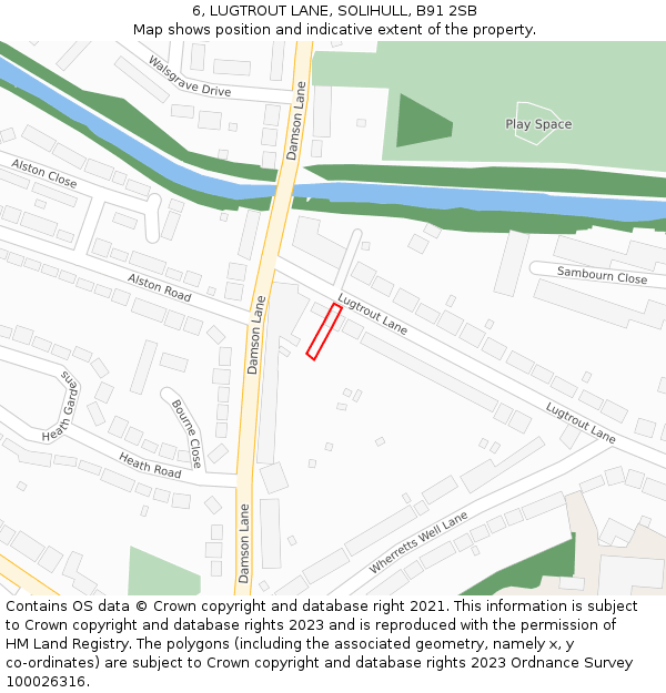 6, LUGTROUT LANE, SOLIHULL, B91 2SB: Location map and indicative extent of plot