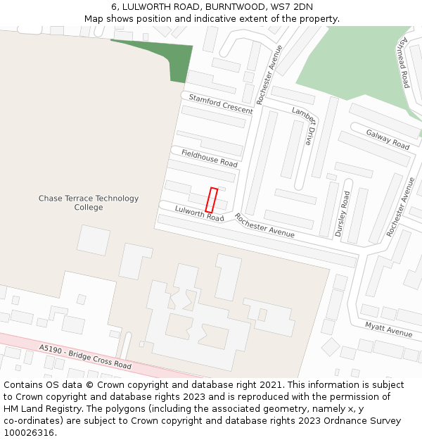 6, LULWORTH ROAD, BURNTWOOD, WS7 2DN: Location map and indicative extent of plot