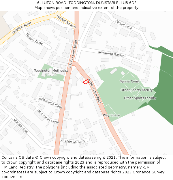 6, LUTON ROAD, TODDINGTON, DUNSTABLE, LU5 6DF: Location map and indicative extent of plot