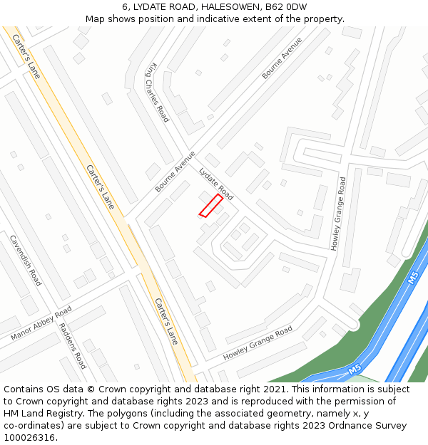 6, LYDATE ROAD, HALESOWEN, B62 0DW: Location map and indicative extent of plot